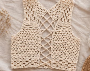 Wzór na szydełkowy top typu halter | Łatwy boho szydełkowy krótki top w formacie PDF | Letni top typu halter z koronką na plecach | Ręcznie robiony szydełkowy wzór na ubrania