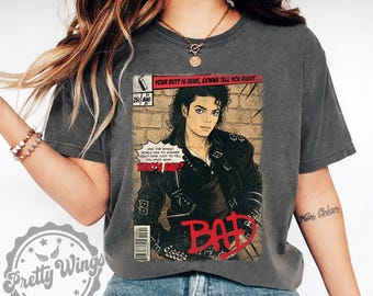 Michael Jackson Vintage-tröja, Bad Graphic-tröja, Retro-musiktröja, 80-talspoptröja, Vintage-serietidningströja, musikfan-gåva