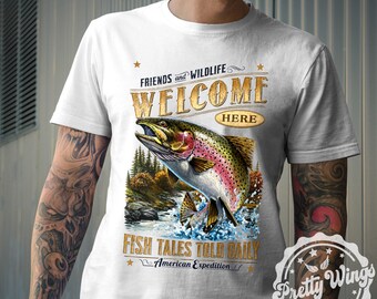Vintage Trout Fishing Shirt, Rainbow Trout Graphic Tee, Fisherman Gift Shirt, Fish Tales Told Daily Shirt, Outdoor Angler Apparel