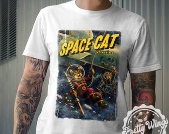 Rymdkatt-tröja, retro sci-fi-katt-tröja, kosmisk kattgrafik-tröja, vintage-rymdäventyr-tröja, rolig astronautkatt-tröja, kattälskare-gåva