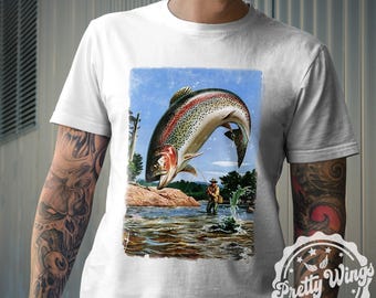 Vintage Trout Fishing Shirt, Retro Rainbow Trout Tee, Fisherman Gift Tee, Outdoor Nature Fishing Shirt, Angler Vintage Tee