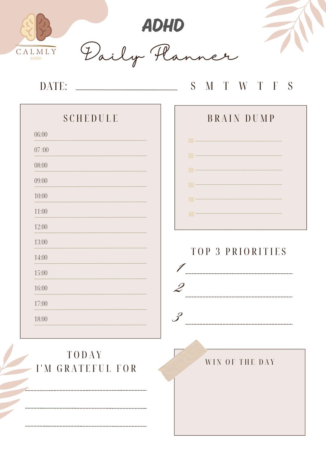 ADHD Daily Planner Printable | Neurodivergent Daily Schedule PDF ...