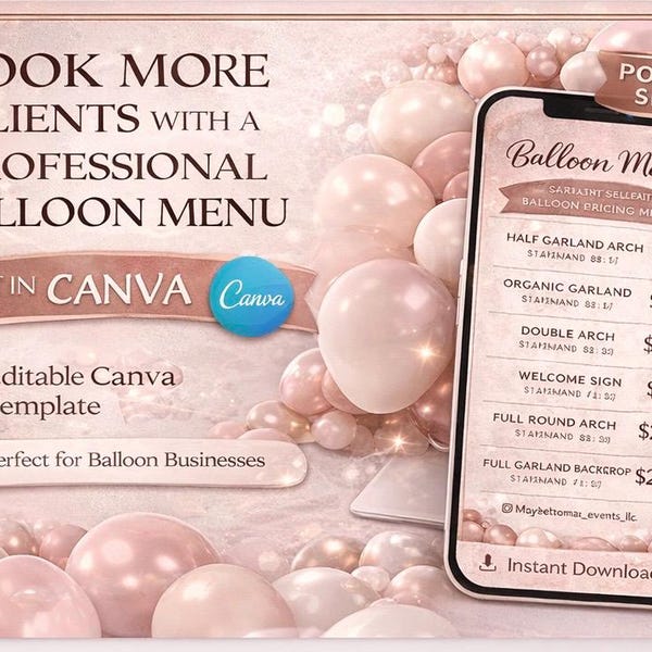 Balloon Pricing Menu Template Canva | Editable Business Guide (Instant Download)