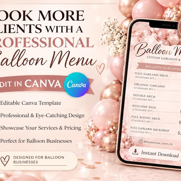 Balloon Pricing Menu Template Canva | Editable Business Guide (Instant Download)