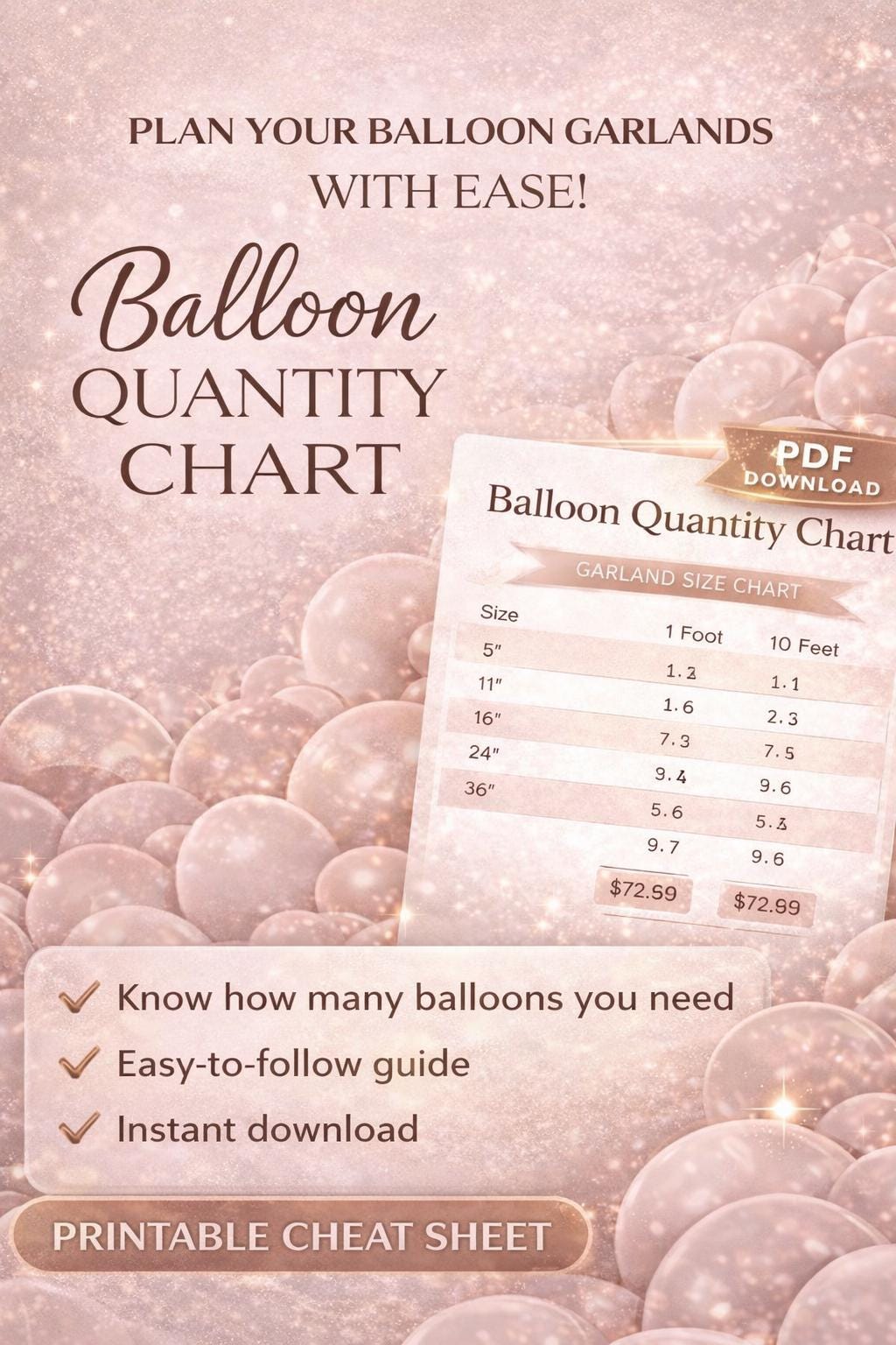 Balloon Quantity Chart, Garland Calculator, Event Decor Guide (PDF ...