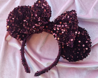 Wine Red Confetti Sequin Mouse Ears | Burgundy Minnie Ears | Sparkly Disney Inspired Headband | Red Glitter Park Ears | Magical Outfit Acces