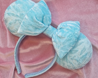 Bubblegum Blue Crushed Velvet Mouse Ears | Luxe Minnie Ears Headband | Disney Inspired Park Outfit | Disney Inspired Ears