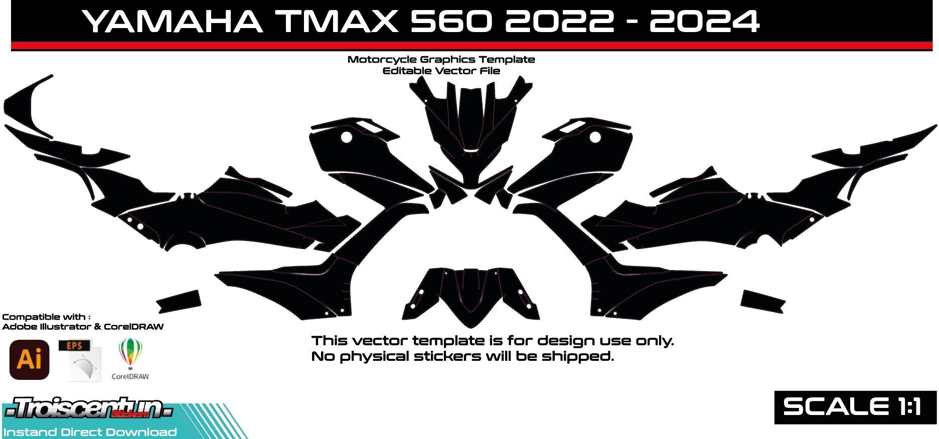 TMAX 560 2022-2024 Template Vector – Motorcycle Decal Kit Design