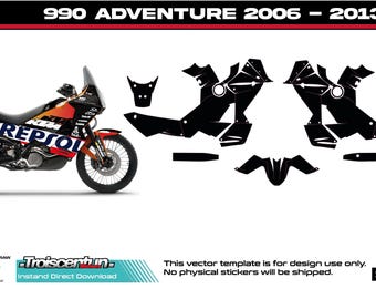 Plantilla KTM 990 Adventure – Diseño de kit de calcomanías para motocicleta – Archivos EPS, AI y PDF – Descarga instantánea.