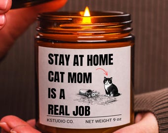 Mothers Day Gift For Cat Lovers, Amber Jar Soy Candle For Cat Moms, Stay At Home Cat Mom