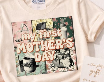 First Mothers Day Shirt, Retro Collage New Mom Tee