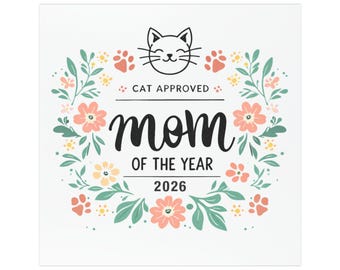 Cat Approved Mom of the Year 2026 Car Magnet, Floral Paw Design