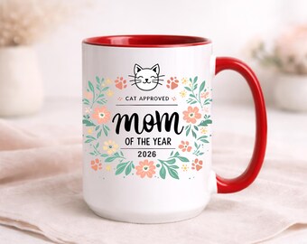 Mothers Day Gift For Cat Lovers, Cat Mom of the Year 2026 Accent Coffee Mug