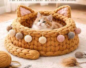 Chunky Cat Bed Crochet Pattern | Braided Cat Basket, Jumbo Yarn (PDF Download)