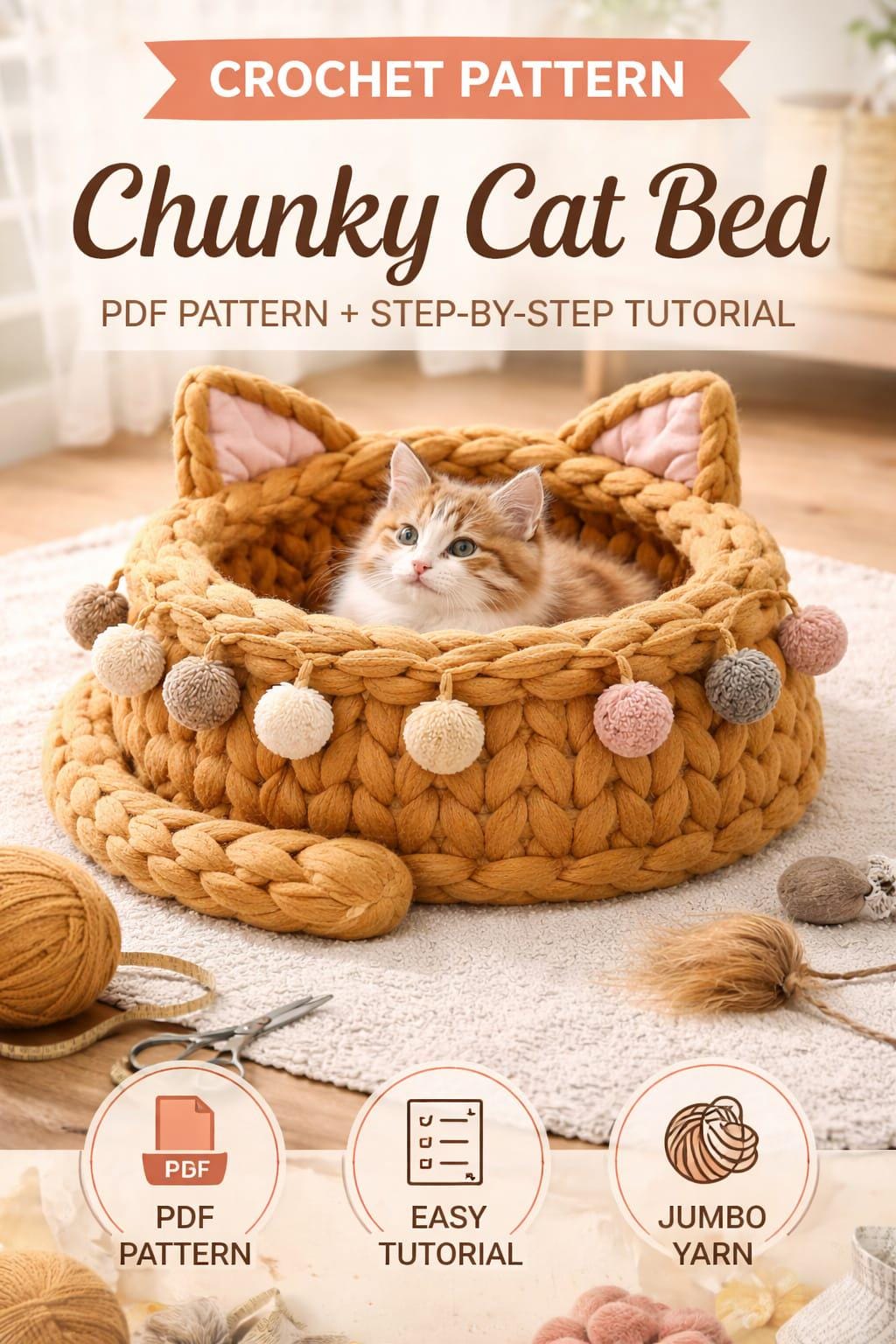 Chunky Cat Bed Crochet Pattern / Braided Cat Basket