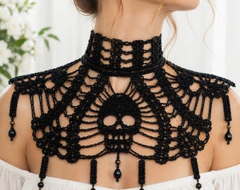 Crochet Skull Collar Pattern, Gothic Lace Capelet, Victorian Choker (PDF Download)