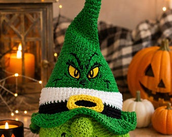 Grinch Amigurumi Pattern, Grinch Hat Gnome, Christmas Crochet Tutorial (PDF Download)