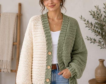 Oversized Colorblock Crochet Cardigan Pattern | Beginner-Friendly, Customizable (PDF)