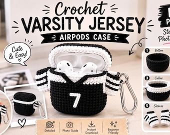 Crochet Varsity Jersey AirPods Case Pattern | Mini Sweater Holder (PDF Download)