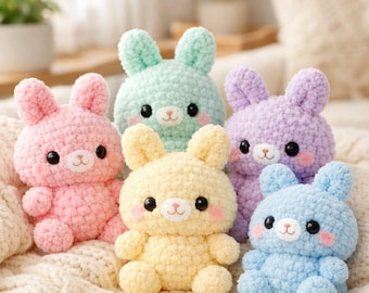 Pastel Bunny Amigurumi | Soft Chenille Crochet Plush Toy | Instant Download PDF