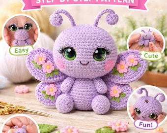 Patrón de amigurumi de mariposa a crochet / PDF para principiantes (descarga instantánea)