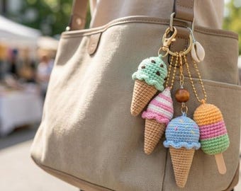 Sweet Summer Ice Cream Keychain Crochet Pattern – Amigurumi PDF, Beginner Friendly, 4 Designs Included