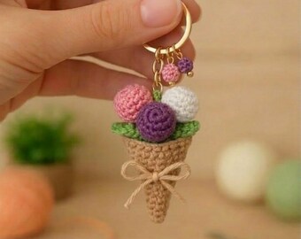 Mini Crochet Flower Bouquet Keychain | Amigurumi Flower Pot Bag Charm (PDF Pattern)