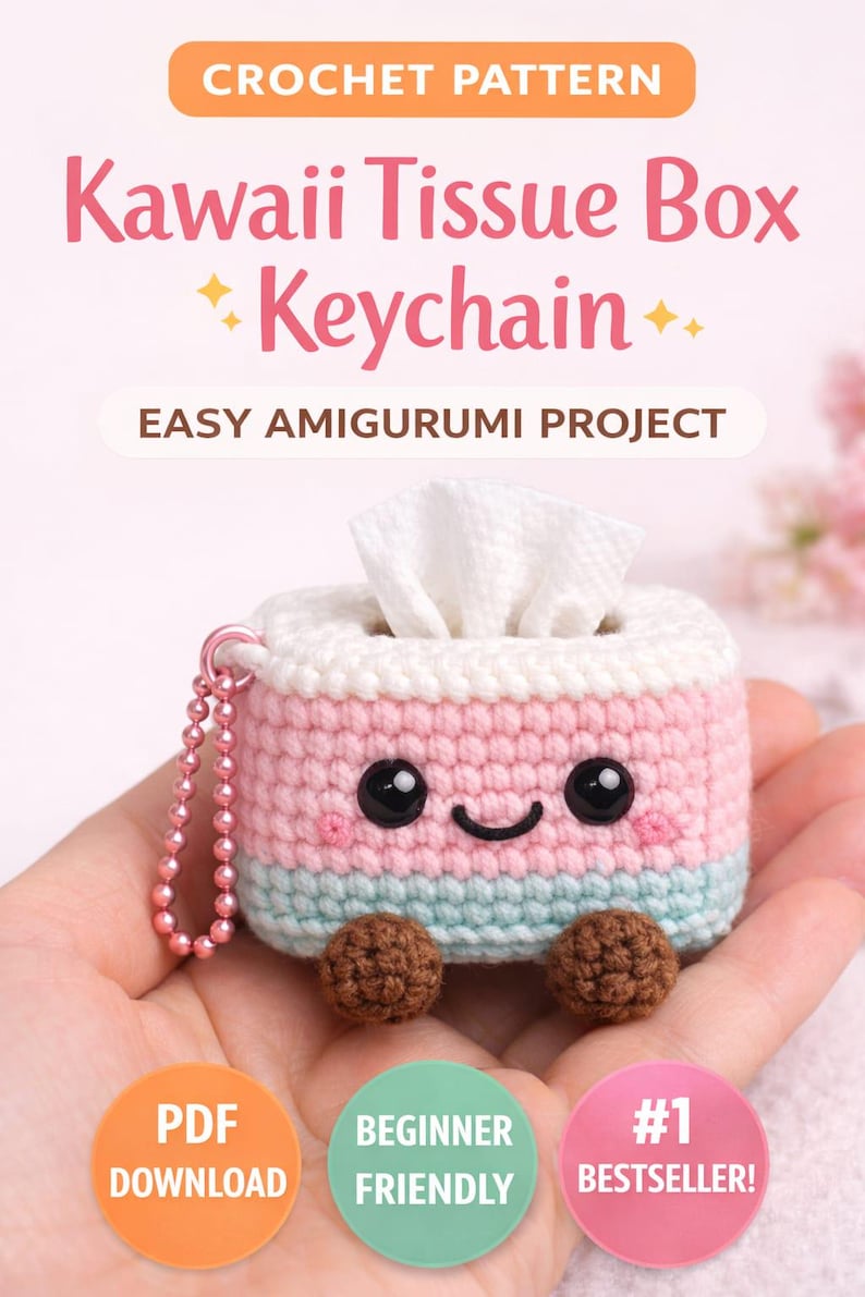 Kawaii Tissue Box Keychain Crochet Pattern | Mini Amigurumi Bag Charm ...