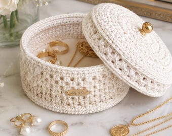 Crochet Jewelry Storage Basket Pattern | Textured Cotton Cord Vanity Organizer (Instant Download)