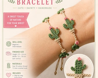 Crochet Cactus Bracelet Pattern | Adjustable Plant Jewelry Tutorial (PDF Download)