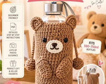 Bear Water Bottle Holder Crochet Pattern | Amigurumi Bottle Cover PDF (Instant Download)