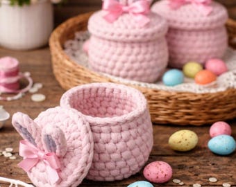 Crochet Bunny Leckerli Behälter Muster | Osternest DIY (PDF Download)
