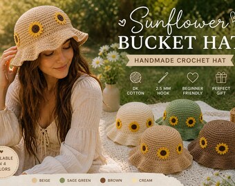 Sunflower Crochet Bucket Hat Pattern | Summer Cotton Hat PDF | Instant Download
