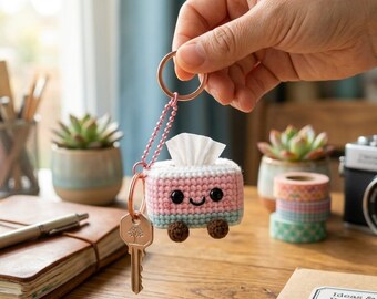 Kawaii Tissue Box Keychain Crochet Pattern | Mini Amigurumi Bag Charm | Instant Download