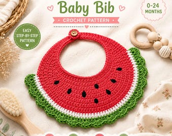 Watermelon Baby Bib Crochet Pattern | Realistic Slice, Scalloped Rind (PDF Download)