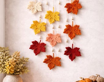 Crochet Maple Leaf Wall Hanging Pattern | Boho Autumn Decor, Beads (PDF Pattern)