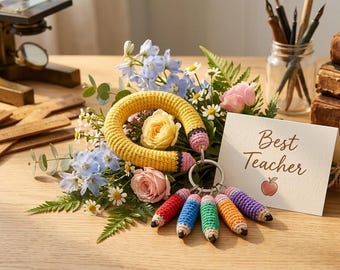 Crochet Pencil Wristlet Keychain Pattern | Teacher Back to School Accessory (PDF Download)