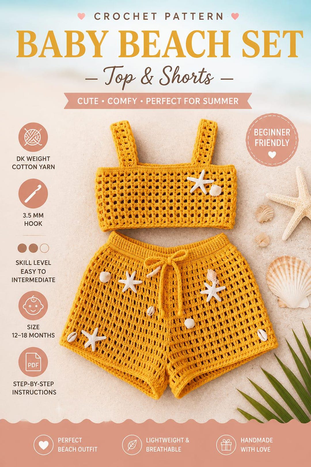 Crochet Baby Beach Set Pattern PDF | Mesh Top & Shorts Outfit for ...