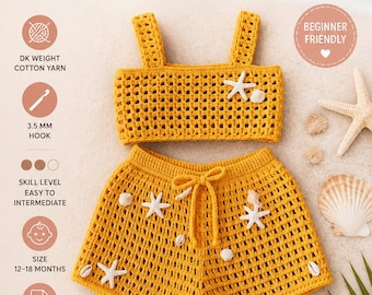 Crochet Baby Beach Set Pattern PDF  | Mesh Top & Shorts Outfit for Toddlers | Summer Baby Crochet Set Digital Download