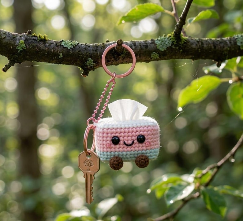 Kawaii Tissue Box Keychain Crochet Pattern | Mini Amigurumi Bag Charm ...