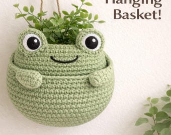 Crochet Frog Wall Hanging Basket Pattern | Amigurumi Planter Organizer (PDF Download)