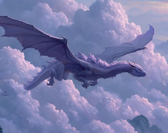 Decoración de pared con dragones, nubes de tormenta de ensueño, fantasía, imprimible, regalo elegante, celestial, descarga digital