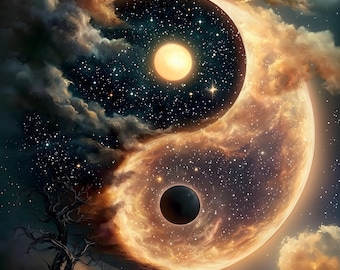 Yin Yang Wall Art Celestial Galaxy Moon Stars Luxury Printable Download Cosmic Spiritual Decor