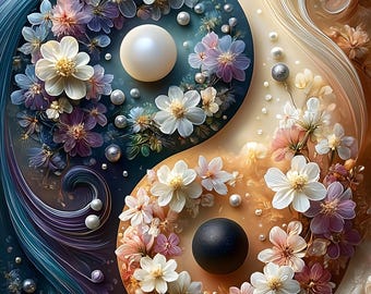 Floral Yin Yang Wand Kunst Luxus botanische Neutral Zen druckbare digitale Download Balance Dekor