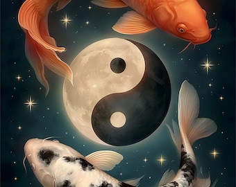 Yin Yang Koi Fish Wall Art Zen Lunar Luxury Printable Decor Download Harmony Gift