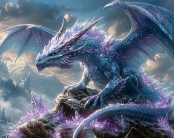 Decoración de pared con diseño de dragón de hielo de cristal, fantasía congelada, descarga digital de lujo.