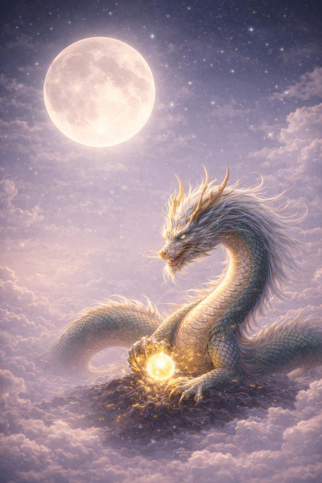 Dragon Wall Art Celestial Moon Dragon Fantasy Feng Shui Printable ...