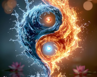 Fire Water Yin Yang Wall Art Zen Balance Spiritual Luxury Decor Printable Digital Download