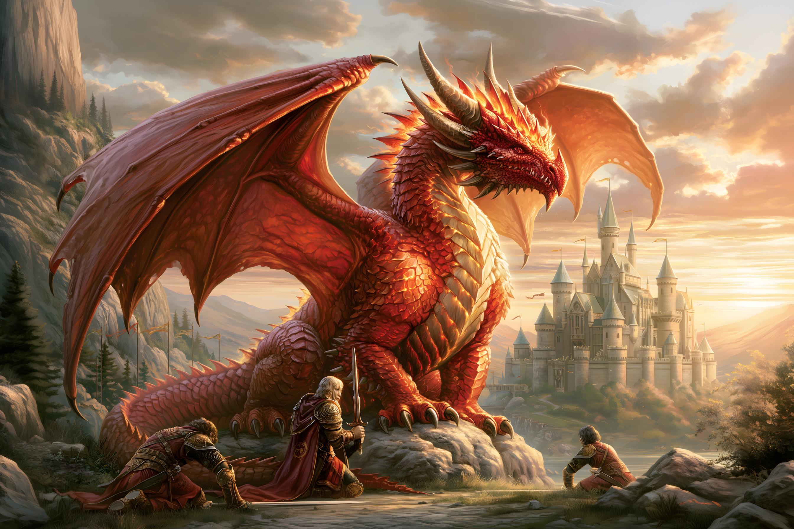 Dragon Wall Art Red Fire King Castle Guardian Fantasy Printable Digital ...
