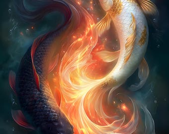 Koi Fish Yin Yang Wall Art Feng Shui Luxury Home Decor Printable Digital Download